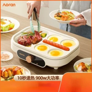 Fried egg barbecue burger machine non-stick small flat household frying pan breakfast egg burger pancake pan four-hole fried egg - Image 1