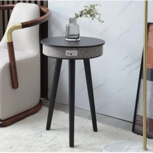 Smart Round Tea Table with Bluetooth Speaker Living Room Corner Table with Wireless Charging Portable Multi-Function Side Table - Image 1