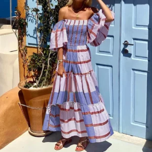 luxury women's elegant dress Womens Mexican Floral Print Off Shoulder Maxi Dress dresses for women 2024 wedding guest summer - Image 3