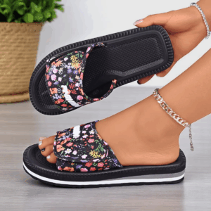 Women's Floral Print Slide Sandals Casual Summer Flat Heel round Toe Fabric Upper EVA Sole Insole Slip-On Summer Footwear - Image 7