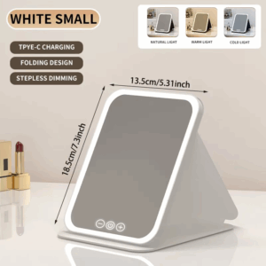 3 Colors Dimmable LED Makeup Mirror with Touch Screen Fold Cosmetic Makeup Mirror Rechargeable Tabletop for Travel & Home Use - Image 5