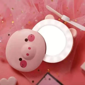 Mini USB Fan Little pig Beauty Mirror with beauty lamp student portable rechargeable LED Makeup Mirror Led Mirror Fan - Image 3