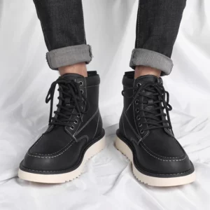 British Style Lace Up Desert Boots Fashionable Leather Outdoor Work Shoes Men Sneakers Ankle Boots Thick Soled Mid Top Men Boots - Image 4