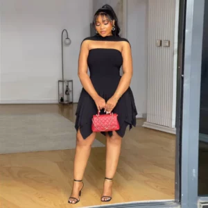 Summer Elegant Strapless Irregular Dress Women Fashion Elastic Strapless Ribbon Elastic A-line Dress Women - Image 3