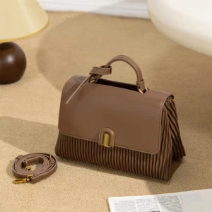Textured Women Handbags Solid Pu Leather Commute Handle Packs Soft Large Capacity Casual Crossbody Packs Lady Shoulder Bags 2024 - Image 1