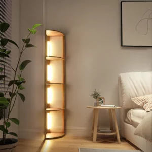 Wood LED Shelf Floor Lamp Storage Standing Lighting Nordic Modern LED Floor Lamps Indoor with Foot Swicth for Home Decoration - Image 3