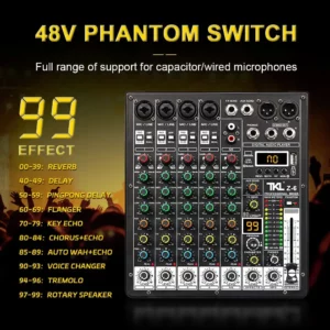 TKLBLS Professional 6-Channel 99DSP Audio Mixer 48V Phantom Power USB Studio Karaoke Bluetooth DJ Console Mixer - Image 2