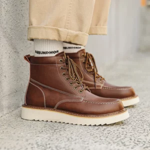British Style Lace Up Desert Boots Fashionable Leather Outdoor Work Shoes Men Sneakers Ankle Boots Thick Soled Mid Top Men Boots - Image 2