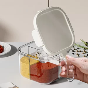 4 Compartment Kitchen Spice Storage Container Large Capacity Seasoning Organizer with Lid Multi-Cell Salt Sugar Condiment Box - Image 4