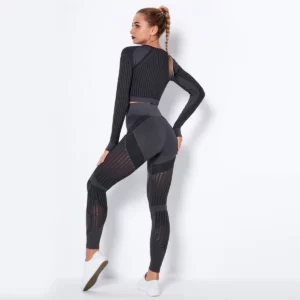 Xlwsbcr Hollow Out Seamless Yoga Set Sport Outfits Women Black Crop Top Bra Leggings Workout Gym Suit Fitness Sport Sets - Image 3