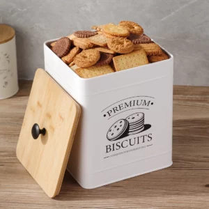 Airtight Metal White Cookie Storage Container, Biscuit Tin With Handle & Lid, Cookies Jar Box, Food Storage Canisters - Image 2