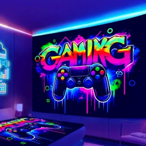 1pc Game controller fluorescent tapestry, UV reactive tapestry, e-sports room, e-sports club background decoration wall hanging - Image 3