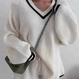 Casual Elegant Knitted Shorts Sets Autumn Winter Long Sleeve Pullovers Sweater New Fashion Knitted Sweater 2 Pieces Set Woman - Image 6
