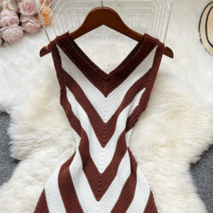 YuooMuoo Chic Fashion Sexy Wrap Hips Stripes Tassel Mini Dress 2025 Summer Elegant V-neck Knitted Bodycon Party Dress Streetwear - Image 3
