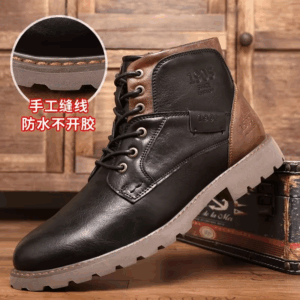 Retro Leather Men's Boots Casual Zipper Short Boots 25 Winter Men Plus Velvet High Top Shoes Desert Work Boots botas para hombre - Image 3