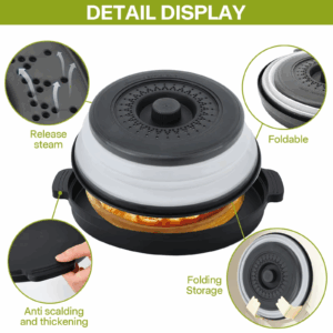 Microwave Food Splatter Cover Foldable Multifunction Splash Collapsible Guard Kitchen Gadget Colander for Meal Steaming Tray - Image 4