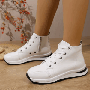 White High Top Platform Sneakers for Women 2025 Autumn Lightweight Casual Sports Shoes Woman Thick Sole PU Leather Ankle Boots - Image 3