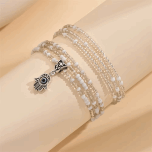 Cute Small Hand Pendant White Rice Beads Anklets For Women Silver Color Foot Chain Ankle Bracelet Beach Jewelry Summer Accessory - Image 4