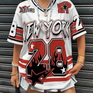 Women's Summer Retro Hip Hop Sports T-Shirt 2025 New Style 28 Letter Printed Fashion Casual Super Large Short Sleeve Shirt ﻿ - Image 5