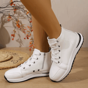 White High Top Platform Sneakers for Women 2025 Autumn Lightweight Casual Sports Shoes Woman Thick Sole PU Leather Ankle Boots - Image 2