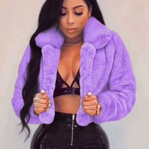 Fashion Faux Fur Open Stitch Lapel Crop Jackets Women Clothing Autumn Winter Solid Long Sleeve Warm Furry Fluffy Coat Outer Wear - Image 4