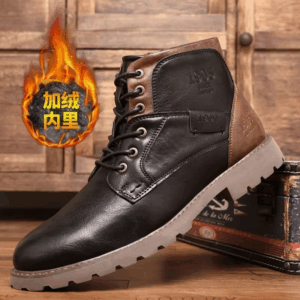 Retro Leather Men's Boots Casual Zipper Short Boots 25 Winter Men Plus Velvet High Top Shoes Desert Work Boots botas para hombre - Image 2