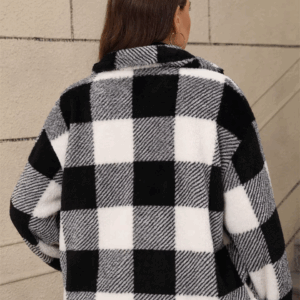 GIBSIE Plus Size Plaid Single-breasted Lapel Jacket Women 2024 Autumn Winter Retro Thicken Plush Female Casual Short Outerwear - Image 6