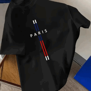 Summer Men 100% cotton fashion casual loose fit plus size Paris letter print round neck short sleeve T-shirt top - Image 5