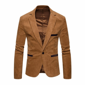 Men Formal Suit Coat Men's Corduroy Suit Coat with Lapel Patchwork Detail Single Button Business Outwear Jacket with for Men - Image 3