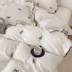 3pcs bow embroidery Bedding set ruffles Duvet Cover Set (1*Duvet Cover + 2*Pillowcase, Without Core)for bedroom guest room - Image 2