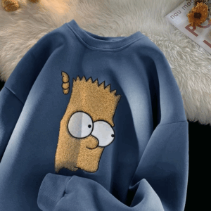 Pure Cotton American Style High Street Pullover Men Chic Autumn Winter New Cartoon Printing Loose All-match Crew Neck Hoodies - Image 2