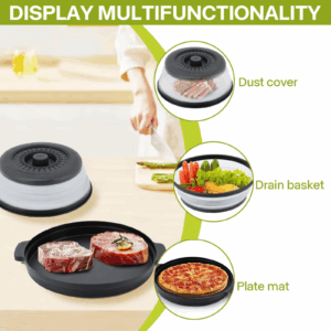 Microwave Food Splatter Cover Foldable Multifunction Splash Collapsible Guard Kitchen Gadget Colander for Meal Steaming Tray - Image 5