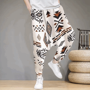 2025 New Men's Harem Pants Comfort Breathabilit Lantern Fashionable Casual Loose Essential White Geometric Print - Image 7