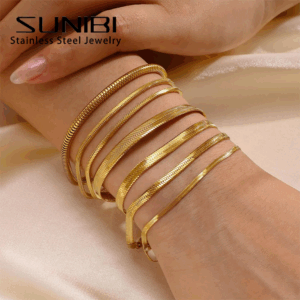 SUNIBI Classic Stainless Steel Snake Chain Bracelet for Women Gold Color Width 2/3/4/5mm Chain Bracelet Women Jewelry Wholesale - Image 7