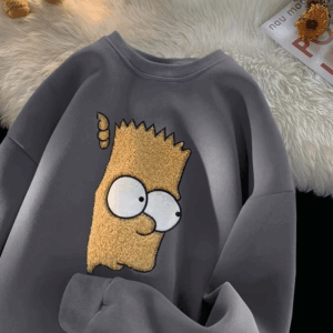 Pure Cotton American Style High Street Pullover Men Chic Autumn Winter New Cartoon Printing Loose All-match Crew Neck Hoodies - Image 4