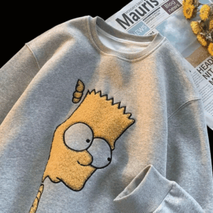 Pure Cotton American Style High Street Pullover Men Chic Autumn Winter New Cartoon Printing Loose All-match Crew Neck Hoodies - Image 5