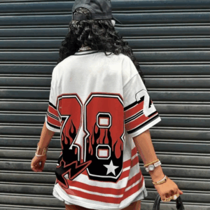 Women's Summer Retro Hip Hop Sports T-Shirt 2025 New Style 28 Letter Printed Fashion Casual Super Large Short Sleeve Shirt ﻿ - Image 4