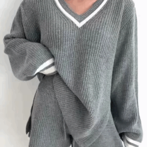 Casual Elegant Knitted Shorts Sets Autumn Winter Long Sleeve Pullovers Sweater New Fashion Knitted Sweater 2 Pieces Set Woman - Image 4