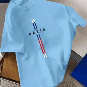 Summer Men 100% cotton fashion casual loose fit plus size Paris letter print round neck short sleeve T-shirt top - Image 2