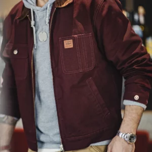 Maden Retro Heavyweight Canvas Detroit Jacket Corduroy Collar Hunting Short Zip-Up Jacket with Pockets Men's Autumn Outerwear - Image 4
