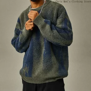 Men's Fashion Match Color Striped Sweater Autumn/Winter 2024 New Loose Men's Pullover Sweater Casual Soft Fur Coat Hoodie Men - Image 1