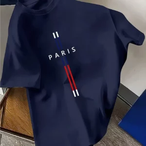 Summer Men 100% cotton fashion casual loose fit plus size Paris letter print round neck short sleeve T-shirt top - Image 7