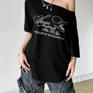 Women's Casual Loose T-shirt Summer Fashion Street Style Letter Print Versatile Top for Hot Weather - Image 5