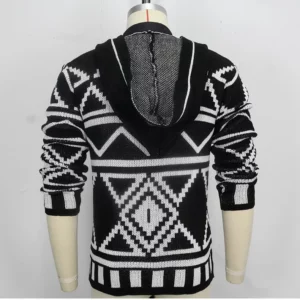 Men Cardigan Open Stitch Sweaters Mid Length Coat Hooded Full Sleeve Splice Knit Casual Regular Coats Autumn Winter 2024 - Image 6
