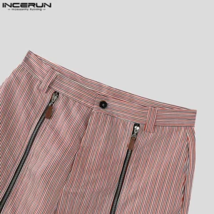 INCERUN Men Striped Shorts Button Zipper Joggers Casual Men Bottoms Streetwear Summer 2025 Loose Fashion Leisure Male Shorts 5XL - Image 4