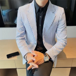 High Quality Autumn Striped Suit Jacket for Men Fashion Slim Fit Casual Business Blazers Masculino Wedding Social Men Clothing - Image 5