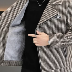Brand Winter Wool Jacket for Men Fashion Zipper Motorcycle Coat Plaid Casual Business Trench Coat Social Streetwear Overcoat - Image 6