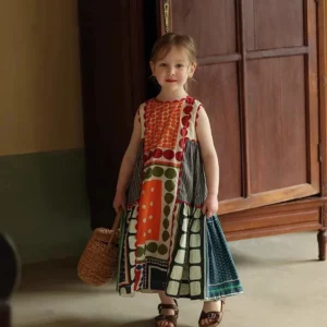 Summer Children's Fashionable Round Neck Sleeveless Geometric Multi-color Dress Comfortable Casual Dress Women's Dress - Image 2