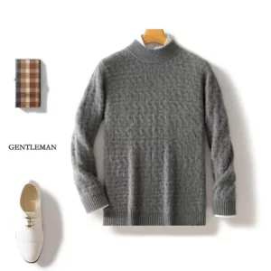 Autumn And Winter New Men's Casual Seven-Pin Thick Small Twist Round Neck Cashmere Sweater Joker Knit Bottoming Wool - Image 5