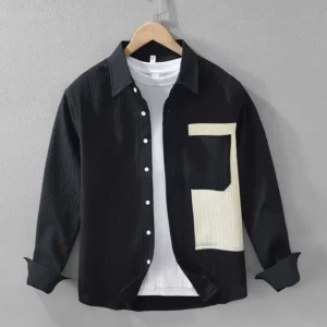 Splicing Long Sleeved Men New Shirt Autumn Loose Contrast Casual Fashion Top Multifunctional Cardigan Wool Sweater - Image 2